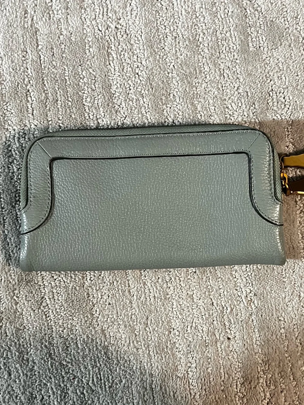 Aimee Kestenberg Gray Pebbled Leather 2 fold Zip Pulls wristlet in Gold Hardware